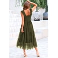 thumbnail image 2 of Vestido PRETTYGARDEN de tul midi sin mangas con fruncido verde militar M, 2 of 9