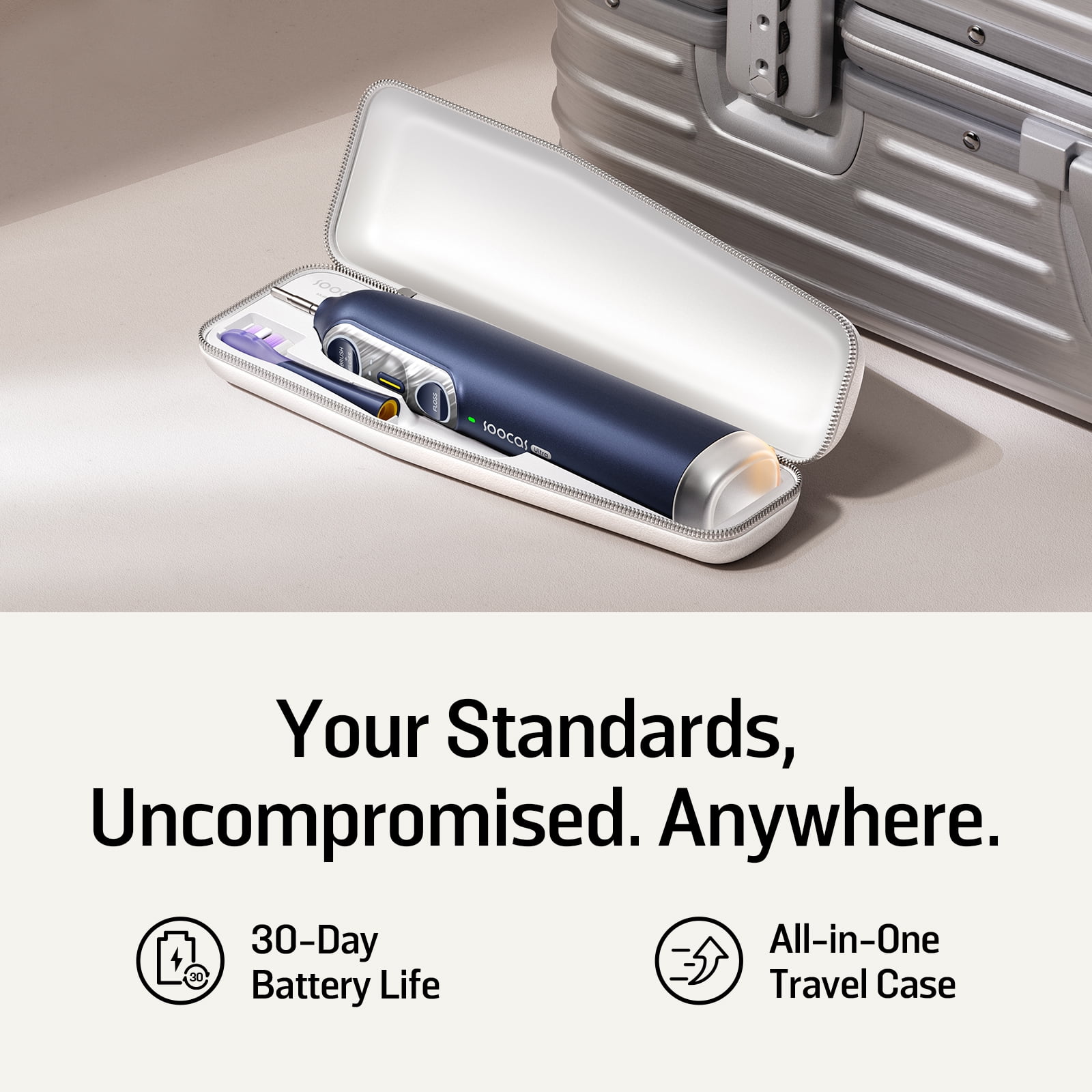 Soocas NEOS II Ultra – Electric Toothbrush with Water Flosser Combo, 3-in-1: Flosses, Vibrates and Oscillates, Flossing Toothbrush for Adults, Cordless Water Flosser for Travel, Midnight Blue