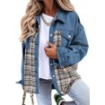 thumbnail image 1 of SHAR Women's denim jacket, long sleeve plaid button down shirt jacket, 1 of 5