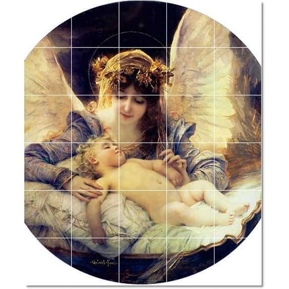 Ceramic Tile Mural-Gabriel Ferrier Angels Tile Mural Modern Floor Decor. 60" w x 72" h using (30) 12 x 12 ceramic tiles