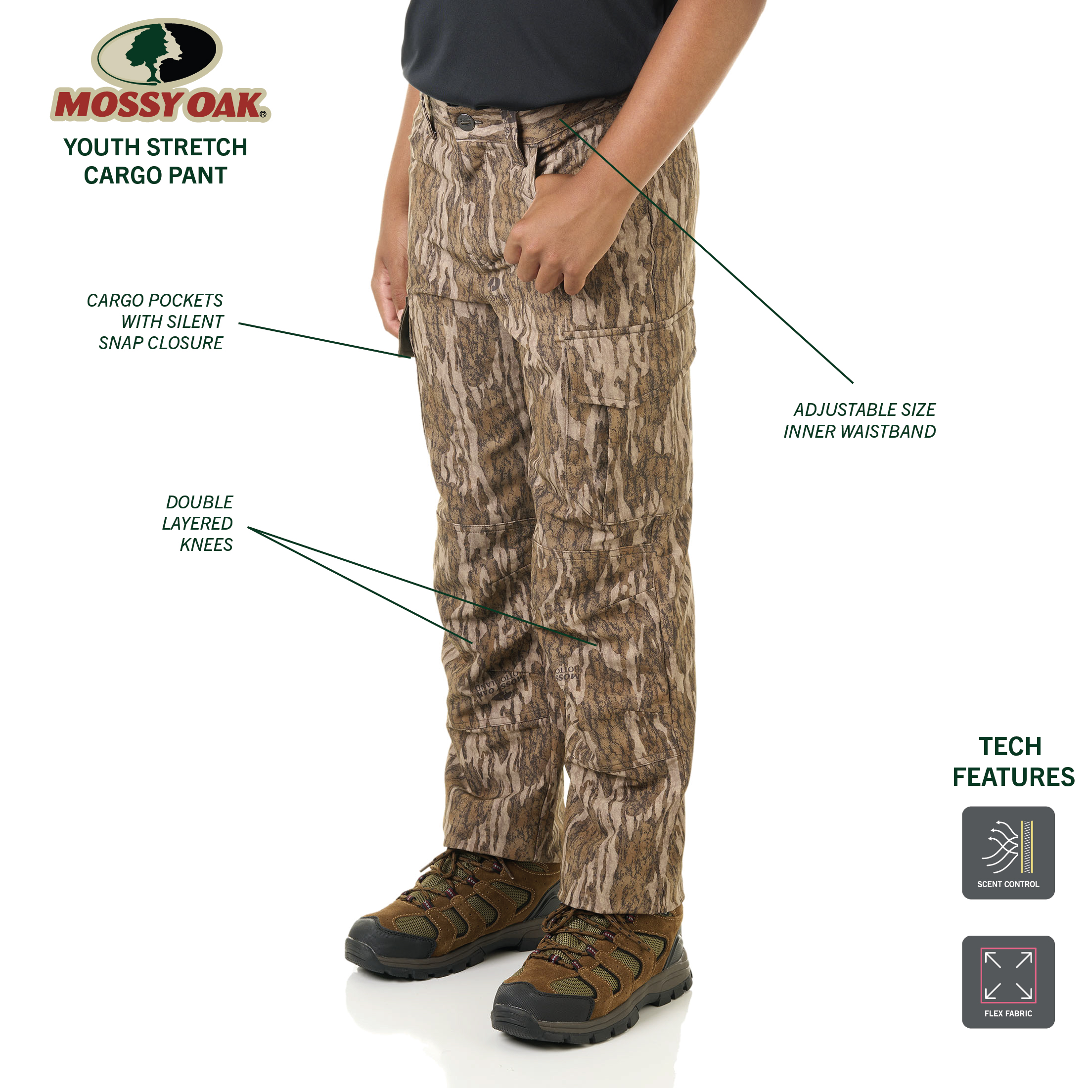 Mossy Oak Bottomland Youth Stretch Cargo Hunting Pant