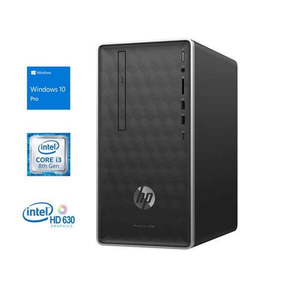 Referbished HP Pavilion 590 Desktop, Intel Quad-Core i3-8100 3.6GHz, 8GB RAM, 256GB NVMe SSD + 1TB HDD, DVD-RW, HDMI, VGA, Card Reader, LAN, Wi-Fi, Bluetooth, Windows 10 Pro