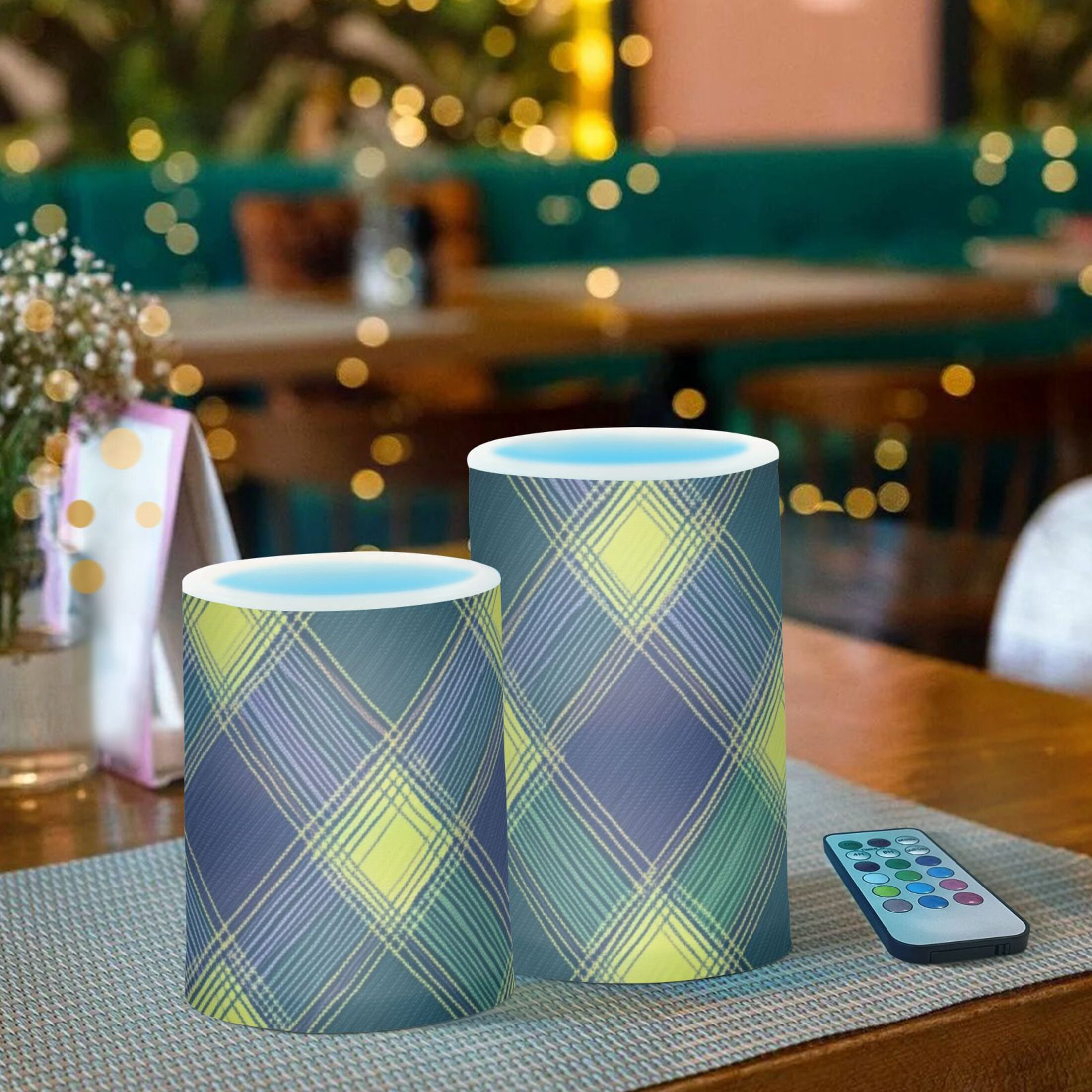 Mardi-gras Color Flickering Flameless Candles LED Tealight Battery Operated with Remote Set of 2 Holiday Decor Ornaments