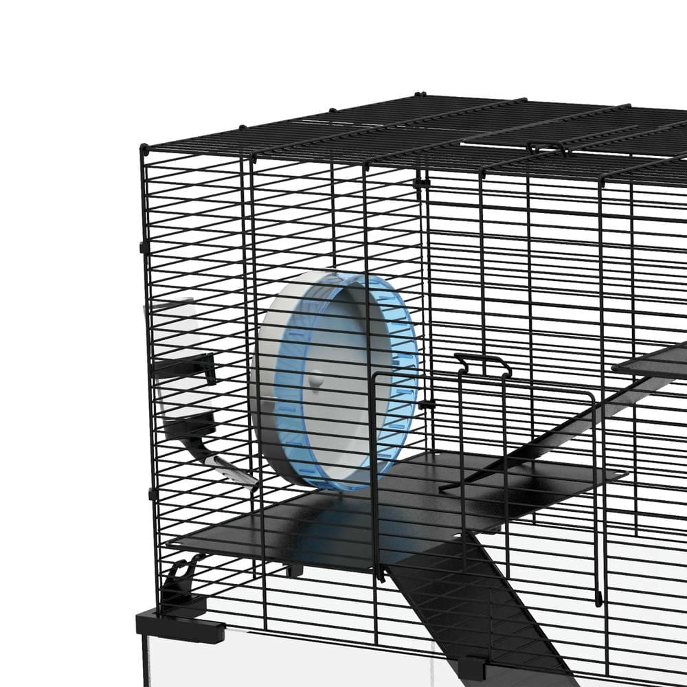 Spaco 23.5" Hamster Cage, Gerbil Cage with Glass Basin, Pet Cage for Small Hamsters, Black
