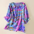 thumbnail image 2 of KALE 3/4 Length Sleeve Womens Tops Women Vintage Floral Art Print Collar Half Blouses Y2K Clothes Purple L, 2 of 3