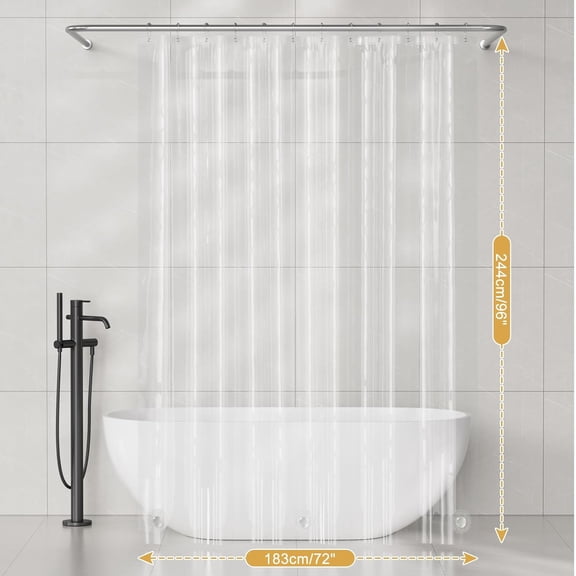 Shower Curtain Liner 2 Pack, 72 x 96 Inches Extra Long PEVA Plastic Shower Liner with 3 Weighted Stones and 12 Rustproof Metal Grommet, Lightweight Waterproof Shower Curtain - Clear