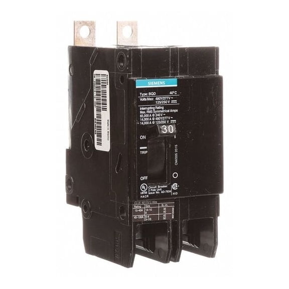 Miniature Circuit Breaker, BQD Series, 30A, 2 Pole, 480V AC, 14kA at 480V AC