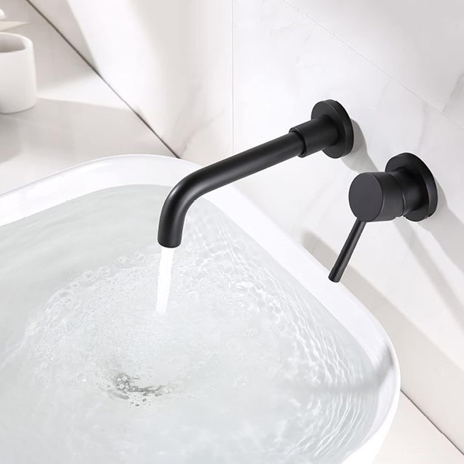 Wall Mounted Faucet Bathroom Sink Black,with 360° Swivel Spout,Hot and Cold,Brass Single Handle Wall Mount Bathroom Sink Faucet