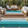 thumbnail image 2 of Aqua Teal Outdoor Rug 5x8 Ft - Reversible Patio Rug Outdoor Camping Rugs, Farmhouse Wood Grain Vintage Brown Striped Washable Indoor Outdoor Area Rugs, Non-Slip Outdoor Carpet Runner for Deck/Porch, 2 of 8