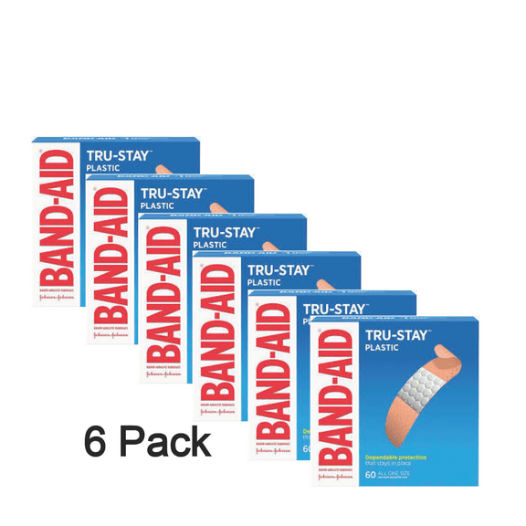 Band-Aid Brand Tru-Stay Plastic Strips Adhesive Bandages, All One Size, 60 ct (Pack of 6)