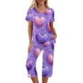 thumbnail image 2 of Valentines Pajamas for Women Funny Graphic Heart Lounge Sets for Women 2 Piece Plus Size V Neck Shirts & Capri Pants Pjs Sets Sleepwear with Pockets, 2 of 6
