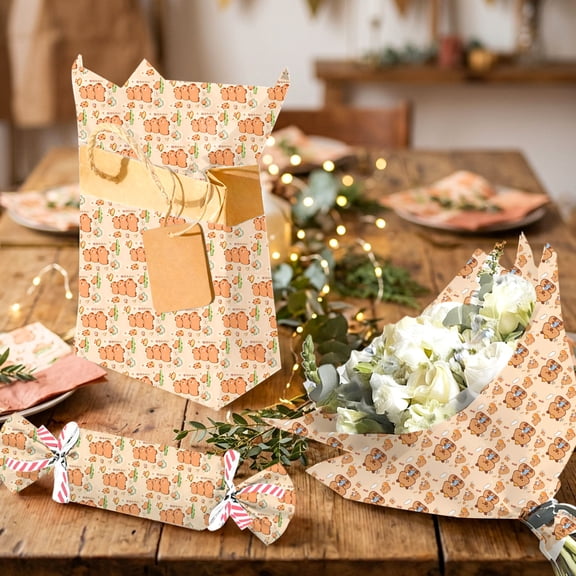 12 Sheets Cute Party Wrapping Paper, Cozy Animal Themed Design, for Gift Packaging & Decorative Party Supplies, 76×52cm