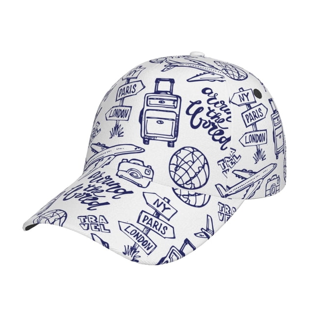 Fotbe World Travel2 Gorro Clásico de Béisbol, Gorra Ajustable con Broche Snapback, Gorro de Exterior de Algodón Suave