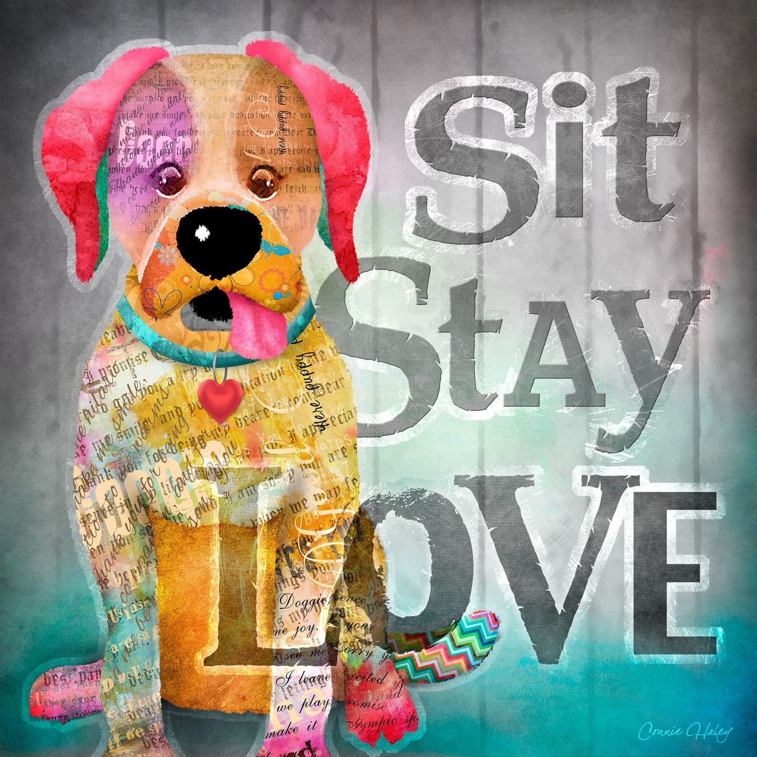 "Sit Stay Love" Painting Print on Wrapped Canvas