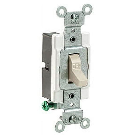 Leviton Cs120-2T 20-Amp, 120/277-Volt, Toggle Single-Pole AC Quiet Switch, Commercial Grade, Grounding, Light Almond