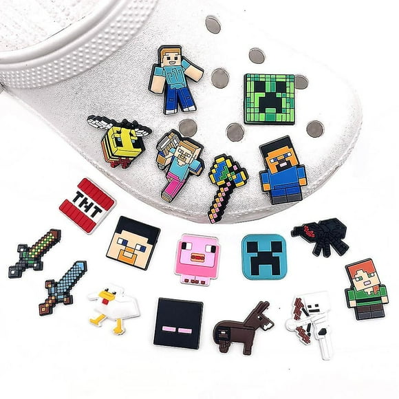 18pcs Game Minecraft Theme Crocs Shoe Decorations Charms Diy Clog Sandals Pins Shoes Accessories Set Gifts