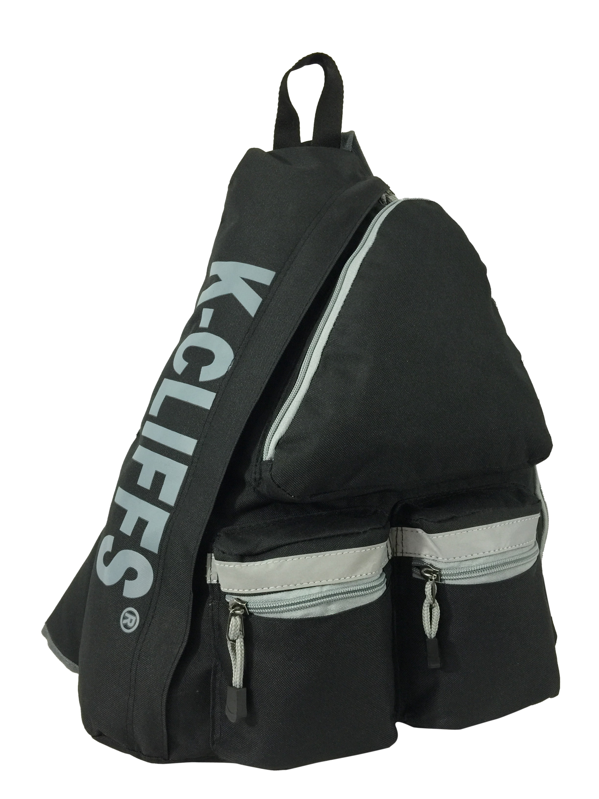 K-Cliffs 20 inch Unisex Reflective Sling School Backpack Travel Daypack Safety Bag Black, 100% Polyester