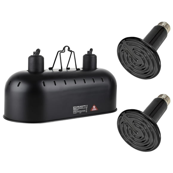 DXOPHIEX 15inch Dual Reptile Light Fixture, Max 150W Reptile Heat Lamp Fixture with 2PCS 150W Ceramic Heat Emitter, Double Dome UVB Reptile Light Fixture for R