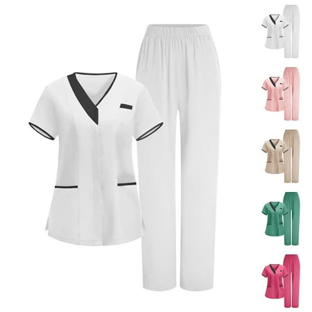 Purcolt 2026 Scrub for Cleaning s Uniform, Multi Pockets Scrubs for Women Sets, V-Neck Top & Straight Leg Pants Scrubs Set