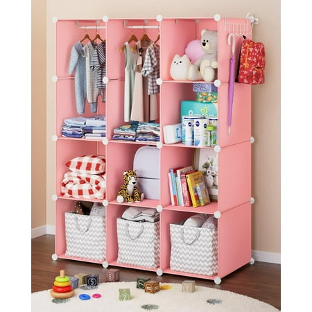 Baby Closet Organizer for Nursery - Durable Baby Wardrobe Armoire for Closet - Customizable Dresser Shelves - Waterproof Shelf Clothes Organizer w/Wall Fixation (Pink)