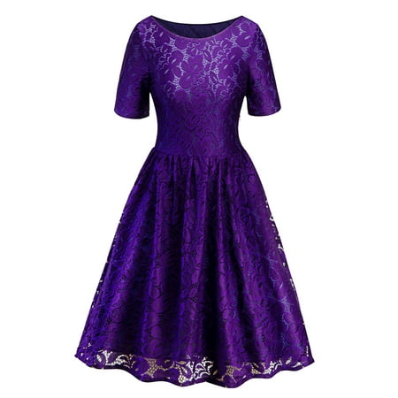 Women Retro Dresses Women Lace Vintage Rockabilly Swing Dress Skater Party Evening Retro Dress Floral Lace Bridesmaid Midi Ballgown Prom Dress ()