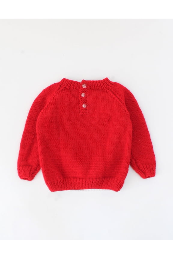 Hand Knitted Red and White Sweater with Reindeer Design