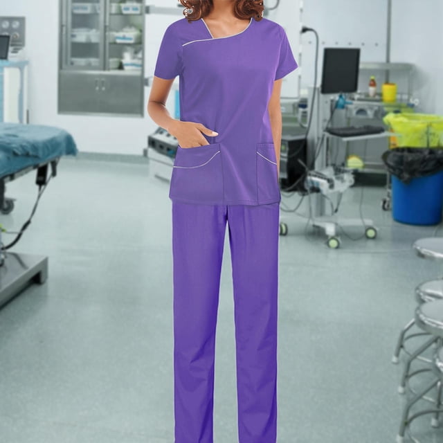 Conjunto de uniformes para mujer, pantalones superiores de enfermera, trajes de trabajo de médico, ropa cómoda para el de mascotas, SPA, Púrpura Macarena Pantalones médicos de enfermera