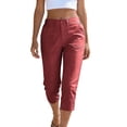 thumbnail image 6 of Summer Loose Capris New Women's High Waisted Cargo Capris with Pockets, Summer Straight Leg Cropped Trousers for Beach Work, 6 of 9