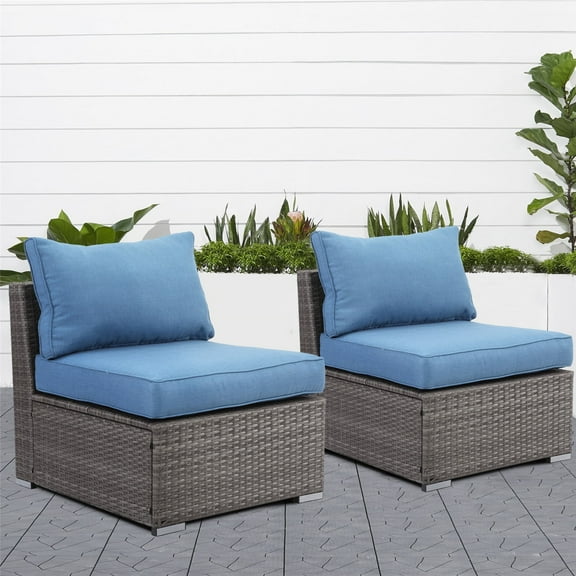 Cozyhom 2 Piece Outdoor Patio Loveseat Furniture Sets Armless Patio Chairs, Wicker Loveseat Patio Couch Furniture, Blue