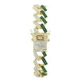 thumbnail image 4 of Charles Raymond New Cuban Zig Zag Bling'ed Out ZZ Links w/ 3 Row Diamonds on Each Side Hip Hop Living Color Bracelet - ZZ001B - Grn/Gld, 4 of 4