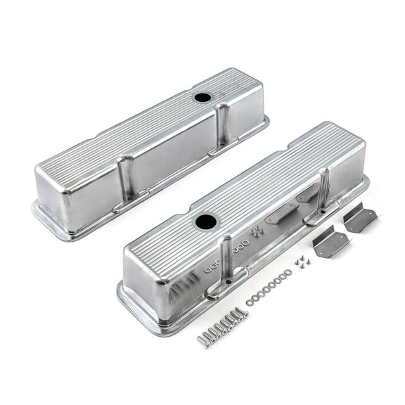 Speedmaster PCE314.1070.06 Compatible with Chevy SBC 350 Polished Aluminum Ball Milled Valve Covers - Tall w/ Hole