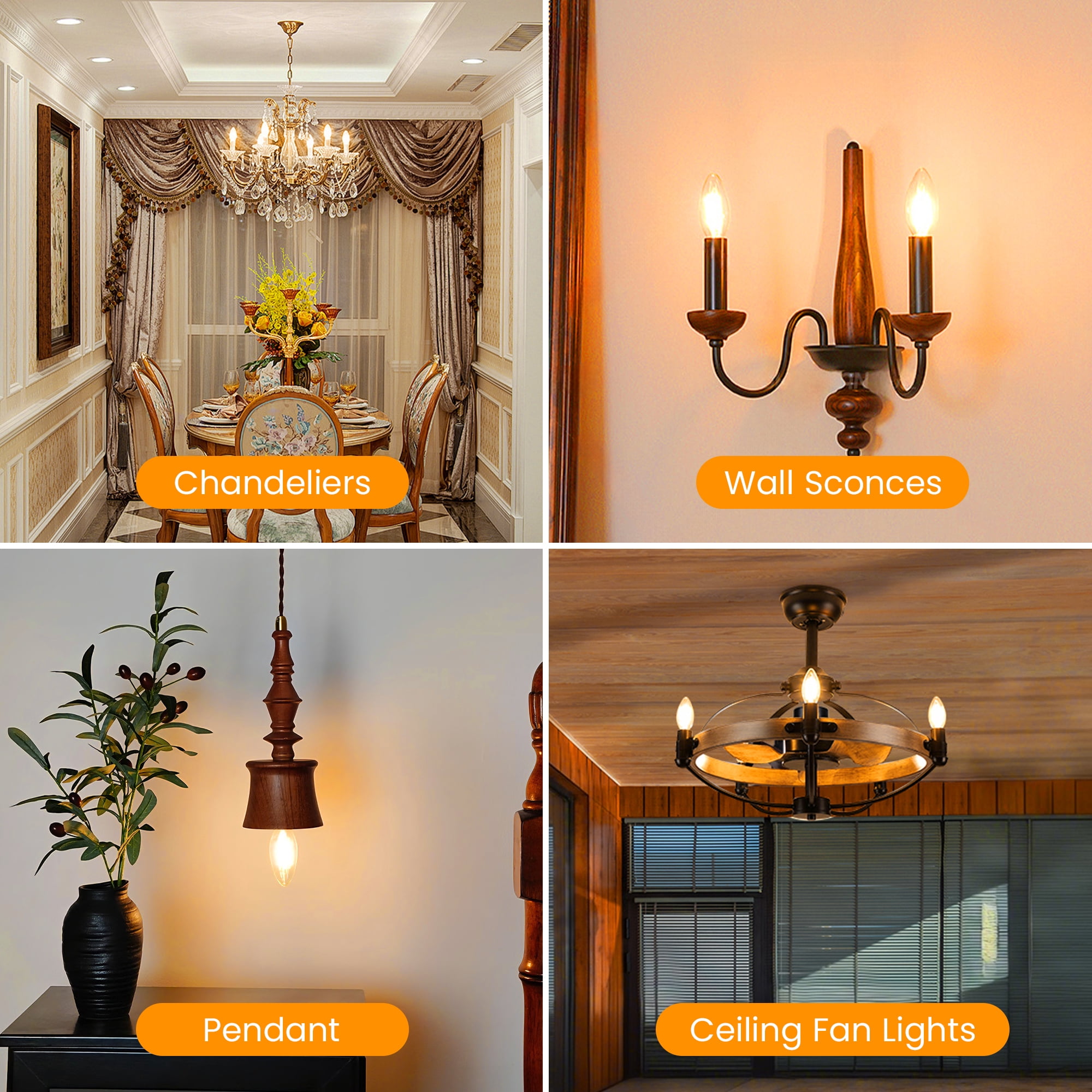 LUZIXIBO LED Light Bulb, 4 Watts (40W Equivalent) B10 Candelabra Bulbs, Dimmable, 2200K Warm White, 330LM, E12 Base, 12 Pack