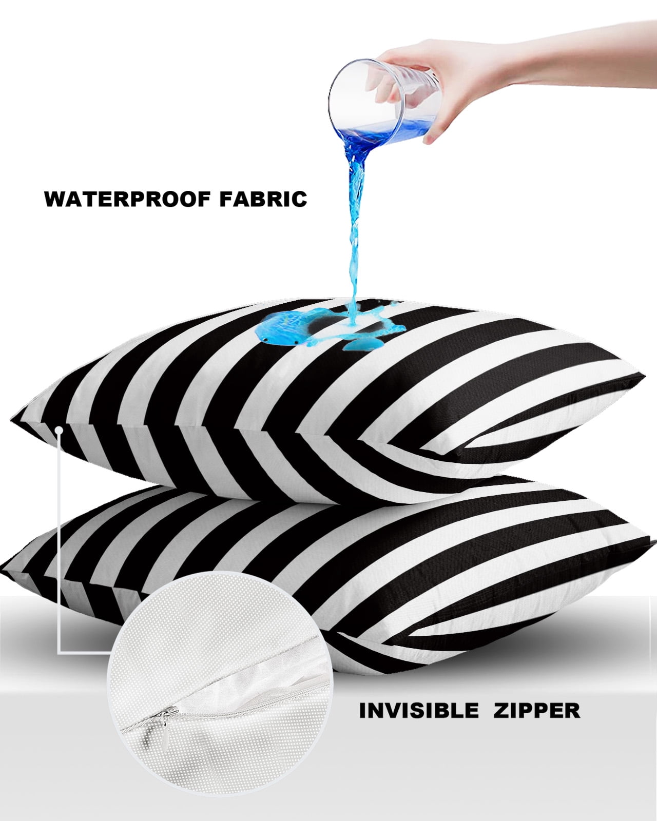 Outdoor Waterproof Throw Pillow Covers Set of 2 Black White Stripes Decorative Pillowcases Outdoor Pillows Cushion Case 16x16 Inch Classic Vertical Striped Patio Pillows for Couch Sofa Bed Garden