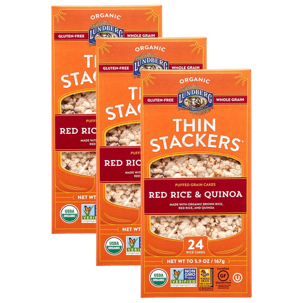 (3 Pack) Lundberg Organic Thin Stackers Rice Cakes, Red Rice & Quinoa