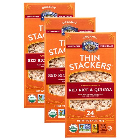 (3 pack) (3 Pack) Lundberg Organic Thin Stackers Rice Cakes, Red Rice & Quinoa, 5.9 oz