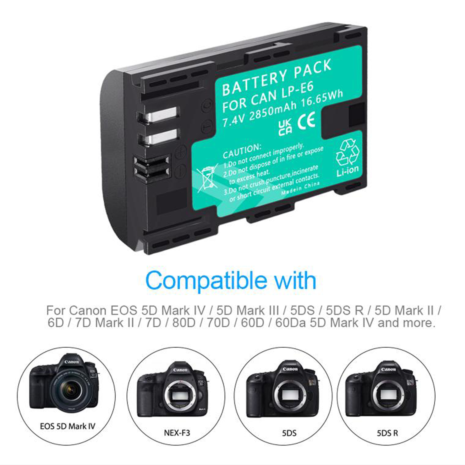 Varta E39 Canon Lp-e6nh Kastar 4-Pack LP-E6 Battery Replacement For Canon EOS 6D, EOS 6D Mark II, EOS 7D, EOS 7D SV, EOS 7D Mark II, EOS 60D, EOS 60Da, EOS 70D