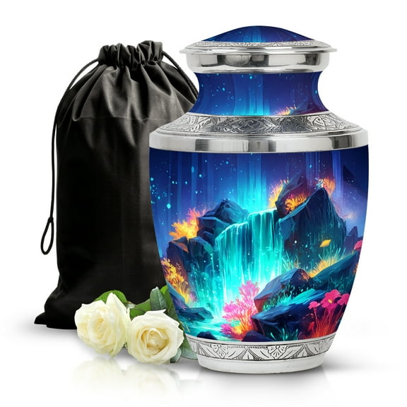 SABURIAL Waterfall Urn - Unique Handcrafted Urn for Human Ashes - Elegant Memorial Urns for Burial Ash - Beautiful Cremation Tribute for Men & Women - 10 Inch - Large with Velvet Bag
