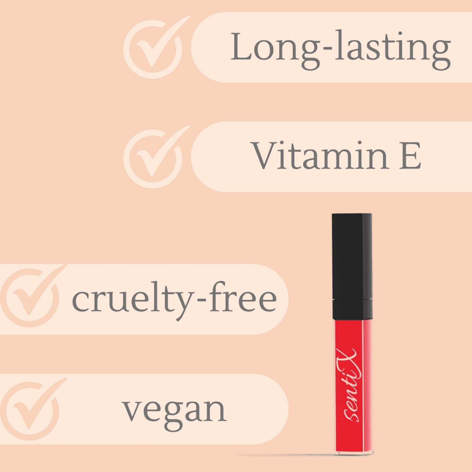 night chance - Liquid lipstick by SentiX, metalic, High Coverage, Lightweight Creamy Texture, Paraben-Free, with Vitamin E