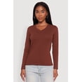 thumbnail image 2 of Womens V-Neck Long Sleeve Solid T-Shirt, 2 of 5