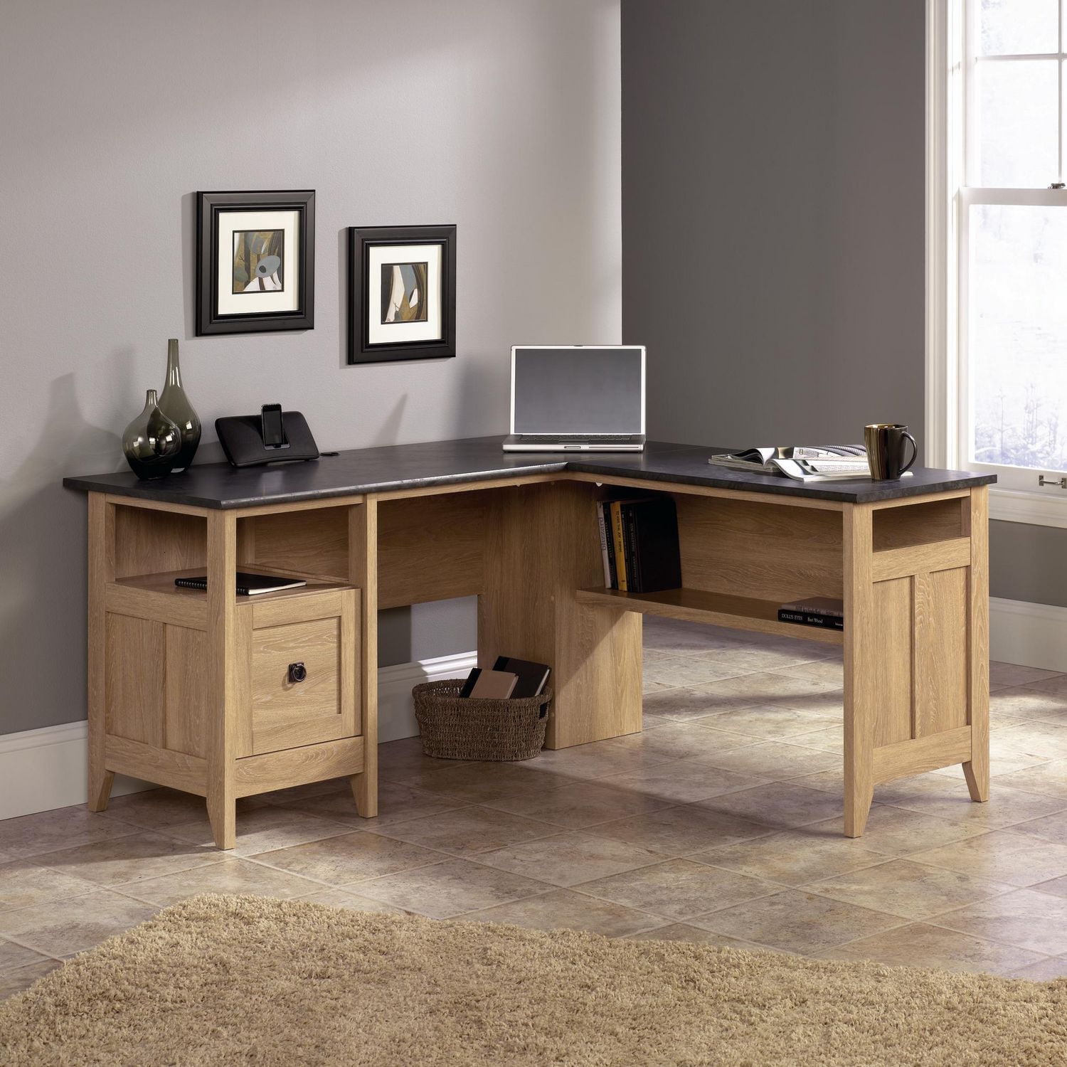 Sauder August Hill L-Desk in Dover Oak Finish