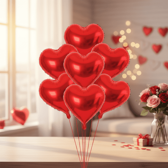 10Pcs 18 Inch Heart Love Foil Balloons Red Mylar Helium Balloons with Ribbon for Valentine Day Anniversary and Wedding Party Decoration
