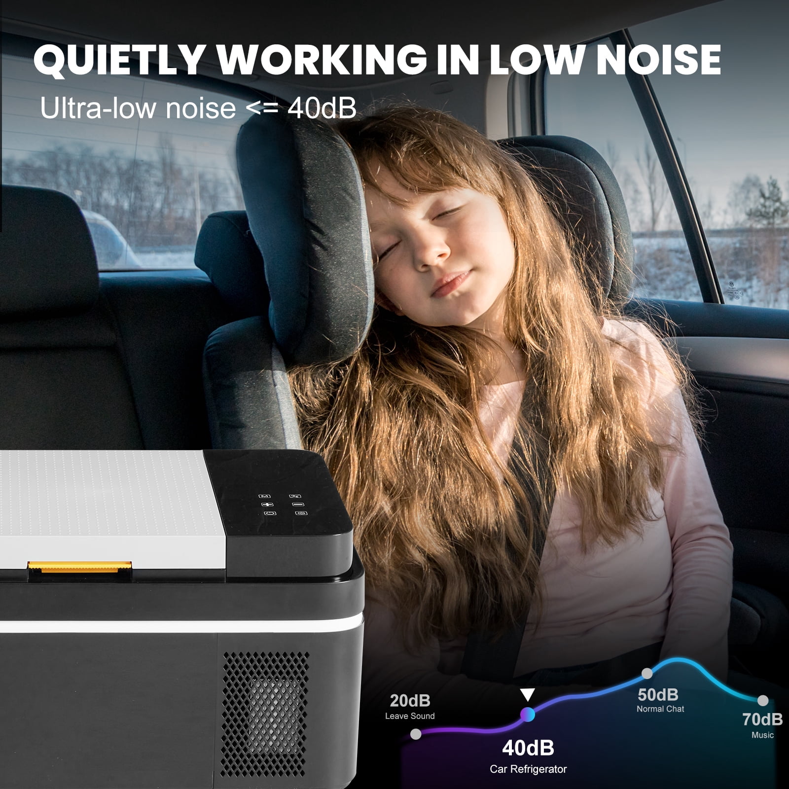 JIOABL 22QT Car Refrigerator, Portable Freezer with -4°F~68°F Adjustable Range, for Travel, Camping, Truck, 12V/24V DC