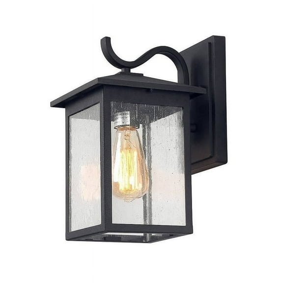 LNC 1-Light Black and Seeded Glass Panel Outdoor Lantern Wall Sconce for Patio and Garden