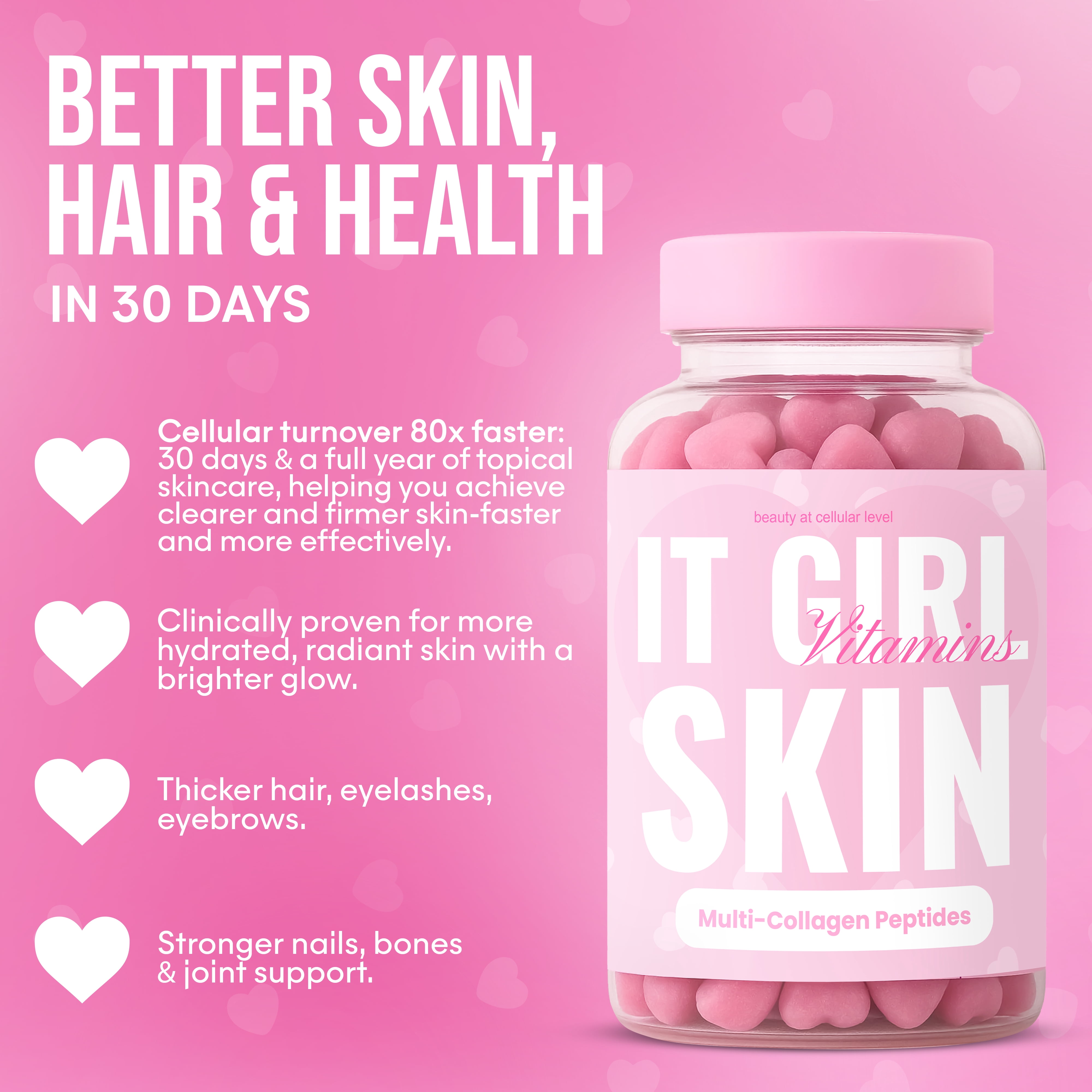It Girl Skin Glow Gummies for Women, Collagen Peptides, Retinol, Antioxidants, Sea Moss, Skincare Superfoods, Vitamins & Minerals, Fatty Acids, 60 Ct