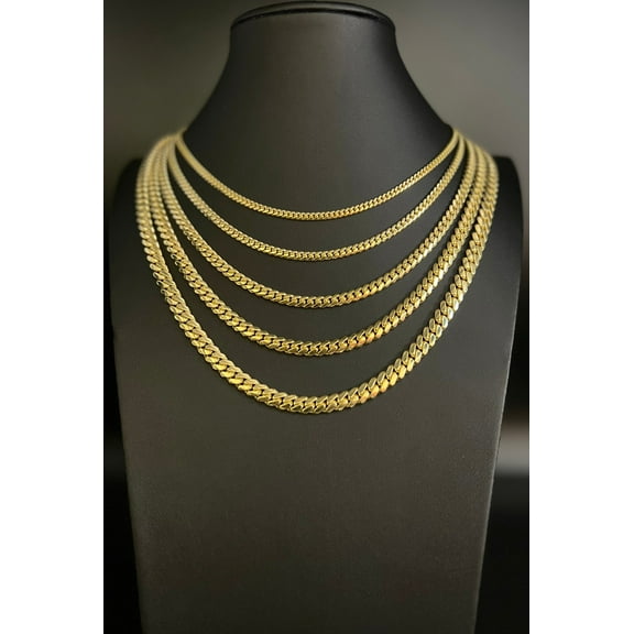 10k Real SOLID Gold Miami Cuban Link Chain Necklace 2mm - 7mm, Real 10K Yellow Gold,Man Gold Chain,Ladies Gold Chain, Heavy 10k Gold Chain (Width:2mm; Necklace length:16;)