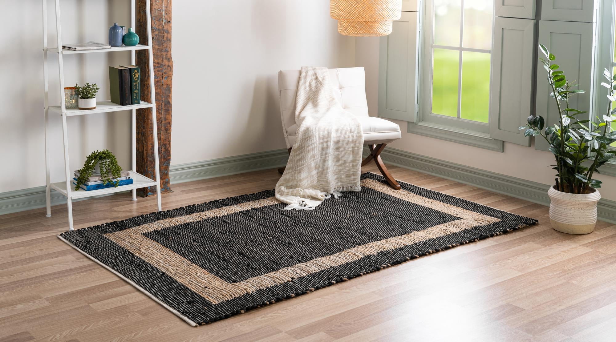 Unique Loom Chindi Jute Collection Area Rug (4' 1" x 6' 1" Rectangle Black/Navy Blue)