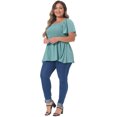thumbnail image 3 of DARING DIVA Women's Plus Square Neck Ruffle Hem Blouse 3X Green, 3 of 6