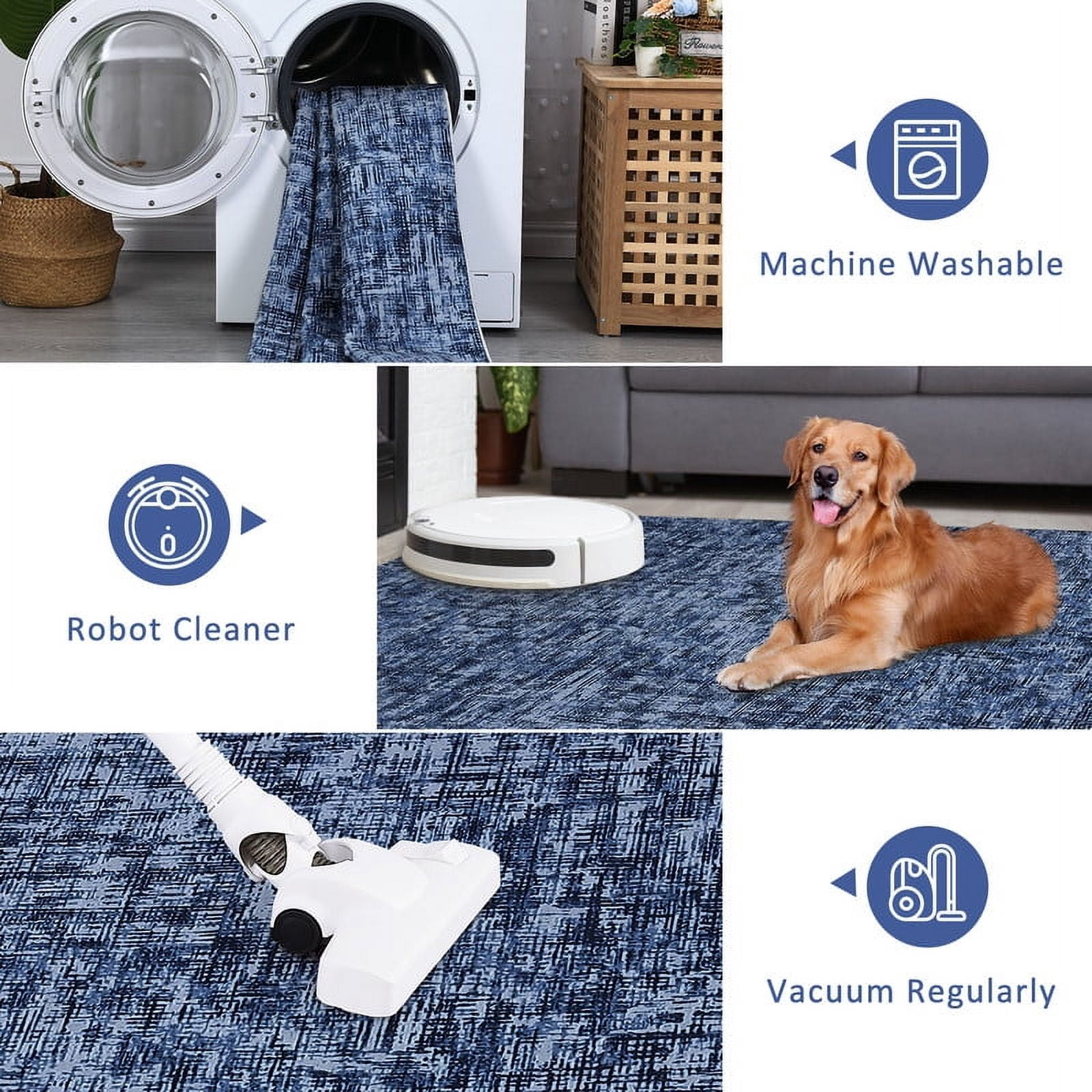 8x10 Washable Rug for Living Room Non-Slip Modern Abstract Area Rug Stain Resistant Contemporary Accent Throw Floor Carpet Solid Rug for Dining Room Home Decor, Blue
