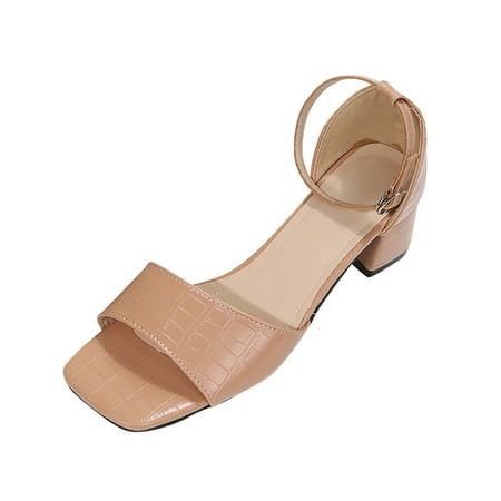 

Womens Sandals Fashion Summer Women Sandals Chunky Heel Medium Heel Leather Texture Buckle Open Toe Women S Sandals Pu Beige 40