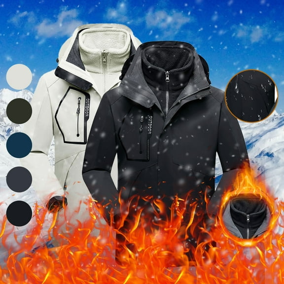 Miluxas Men's Waterproof 3-in-1 Waterproof Ski Snow Jacket Windproof Hooded with Inner Warm Fleece Coat Rain Jacket White